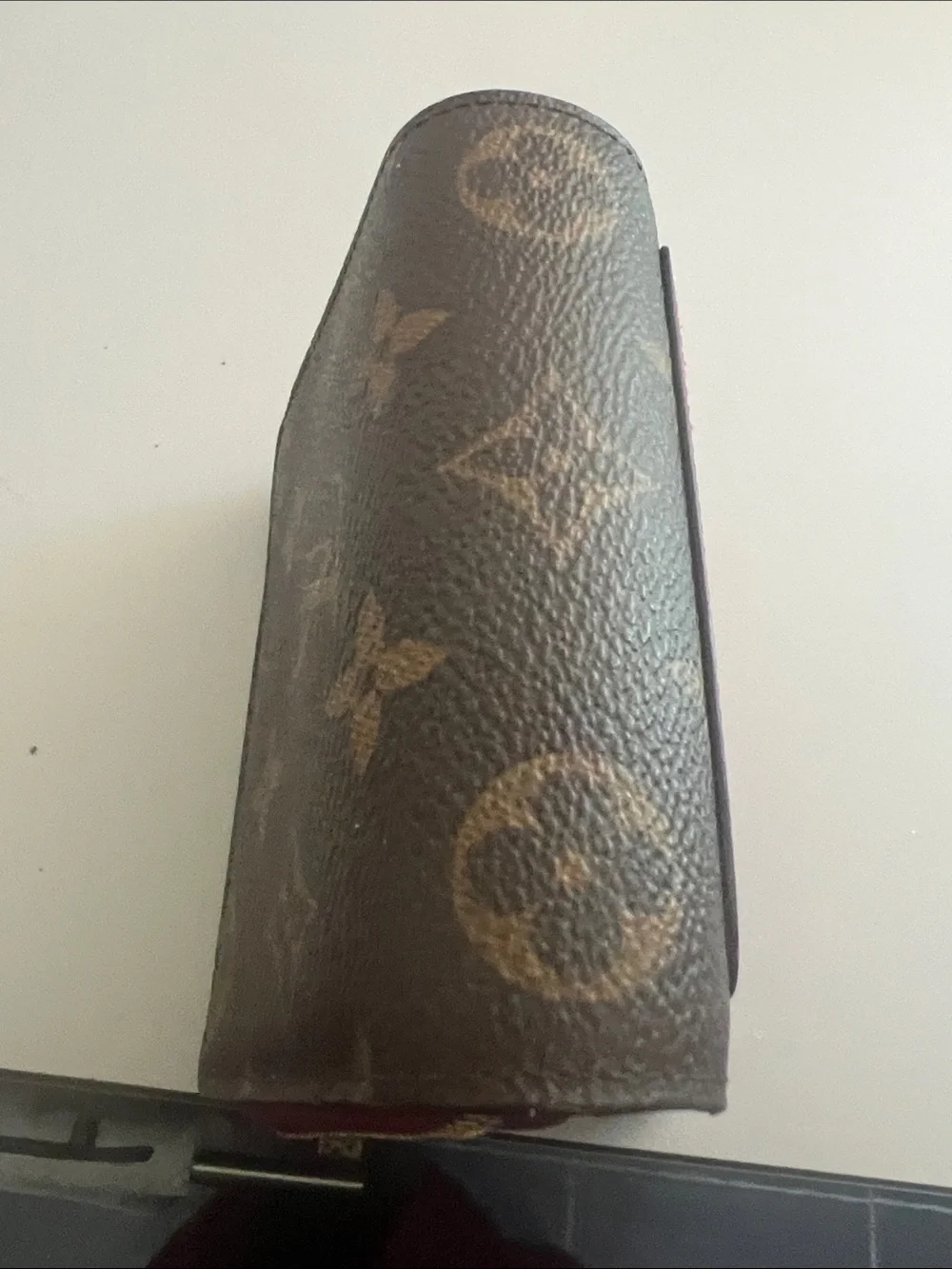 Louis Vuitton Monogram Card Case with Burgundy Pocket and Gold Logo